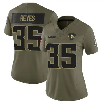 ＃35 Women's Sammis Reyes Olive Limited Minnesota Vikings 2025 Salute to Service Jersey